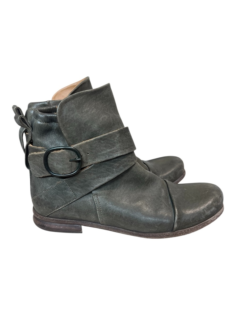 P. Monjo Lexi Gray Leather Ankle Boots Size 37.5 Boho Moto Biker